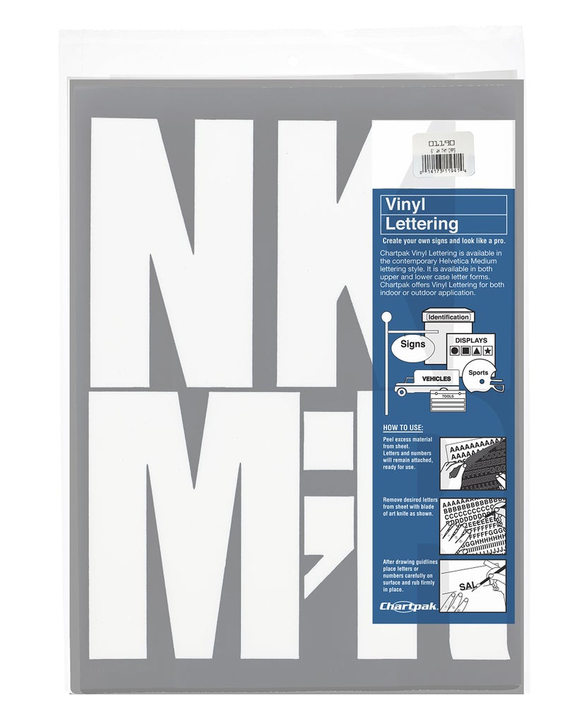 Chartpak Self-Adhesive Vinyl Capital Letters, 6 Inches High, White, 38 per Pack (01190) - Image 1